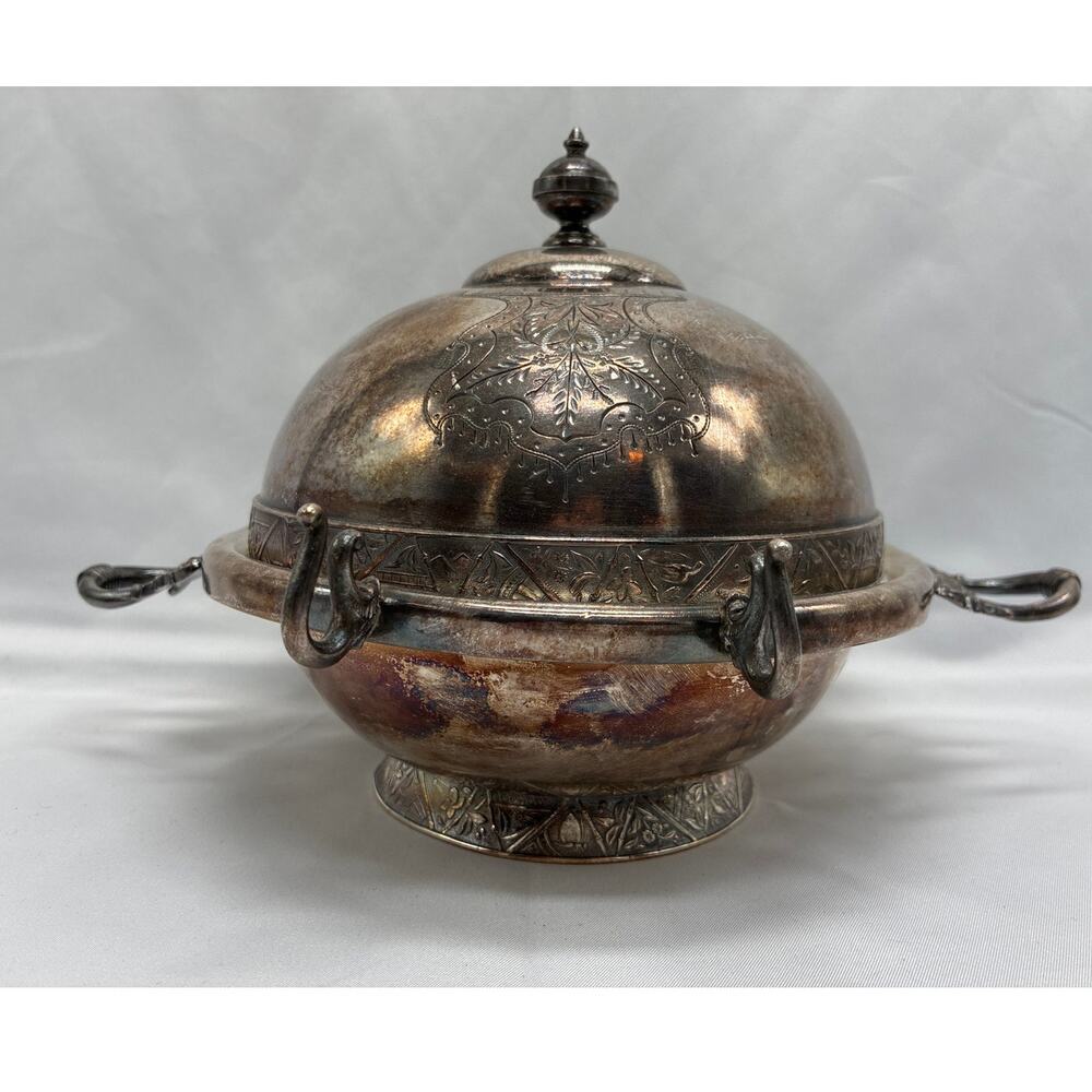 Antique Hartford Silver Plate Triple Plate Dome Butter Dish Glass Insert #807